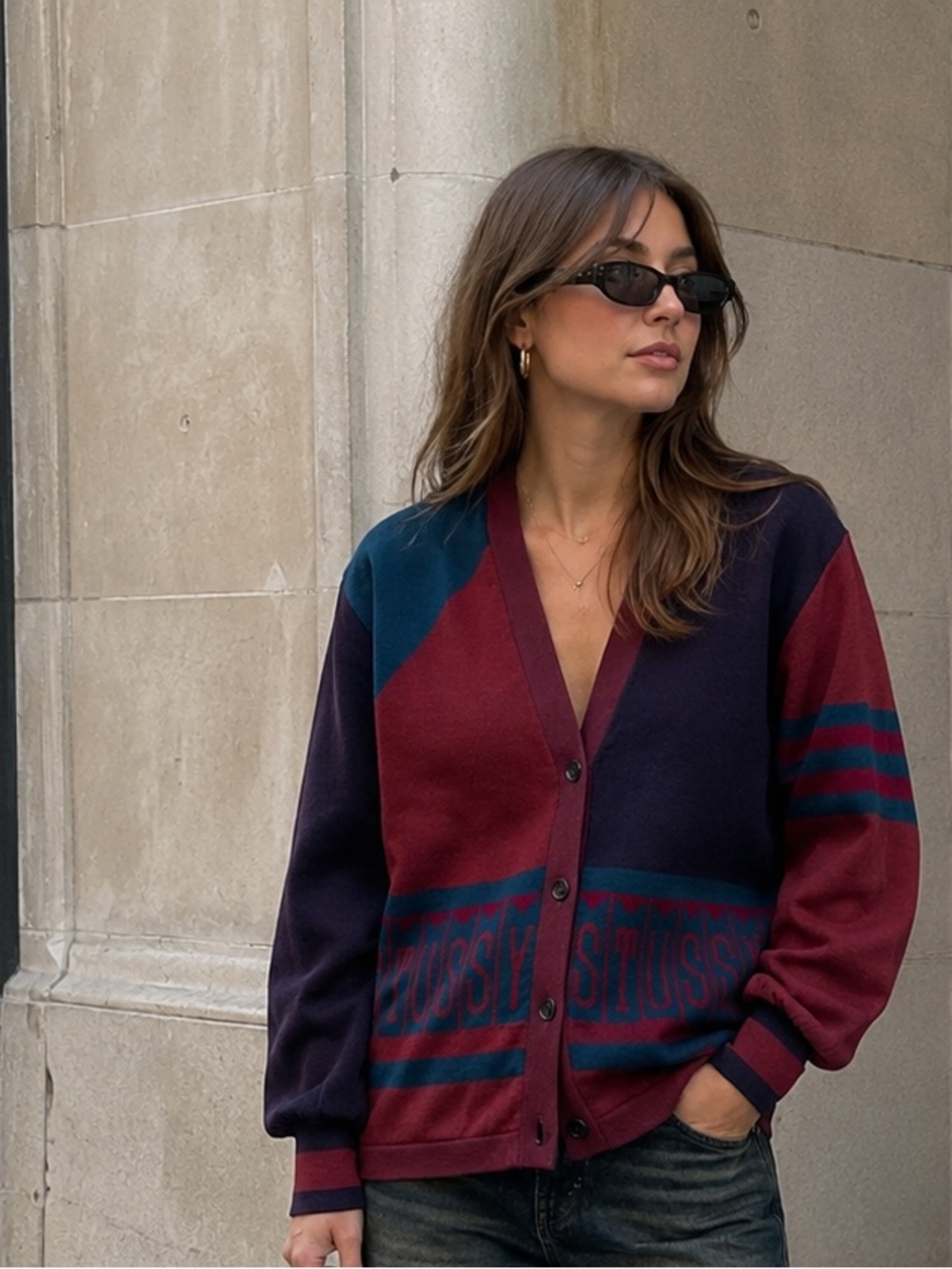 Stussy women’s color block cardigan streetwear oversized old money